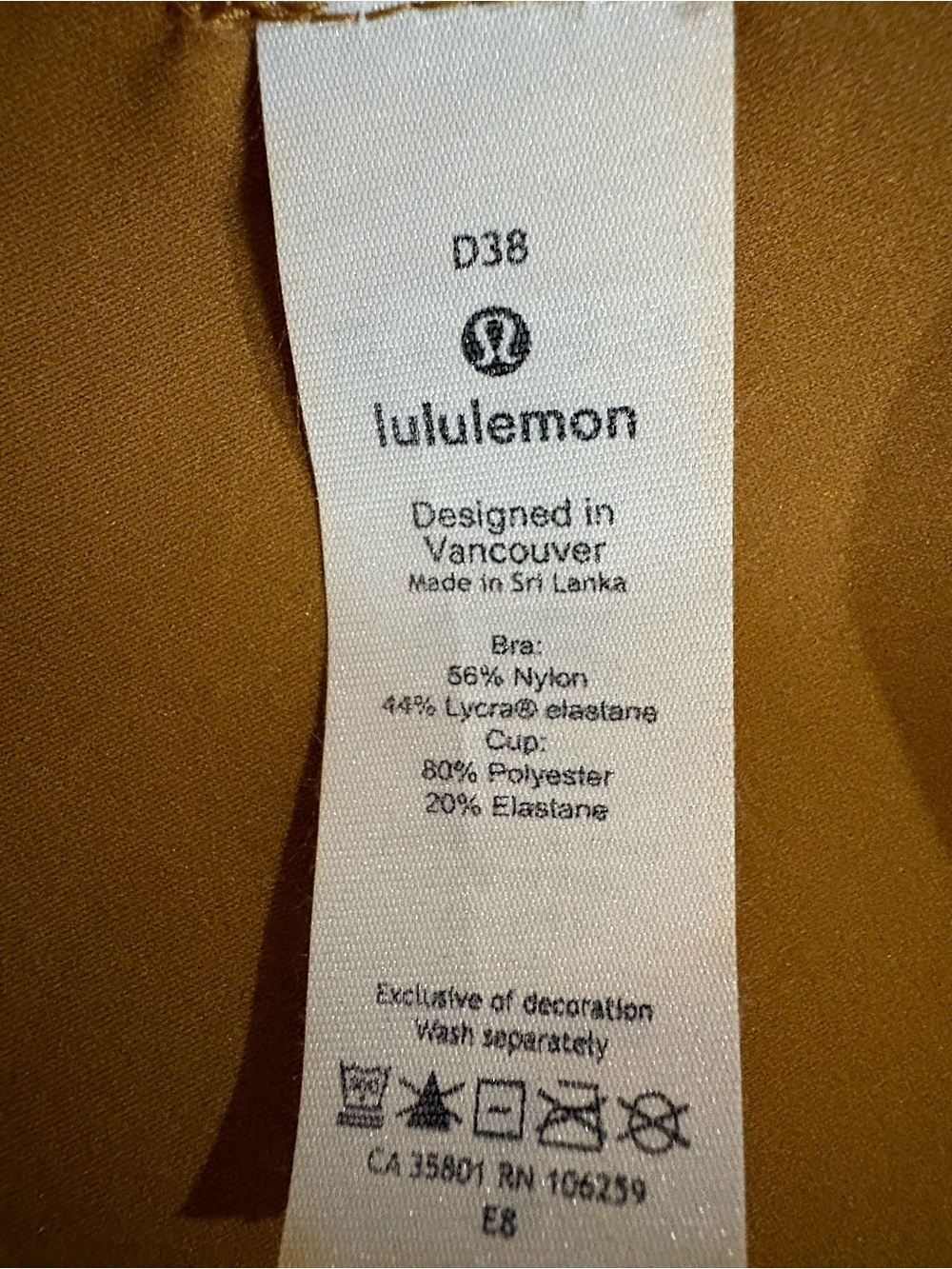 Lululemon 38D High Support Front Zip Sports Bra Golden Brown - Picture 6 of 8